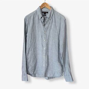 Michael Kors Linen Light Blue Button Down Shirt Mens Medium Preppy Vacation